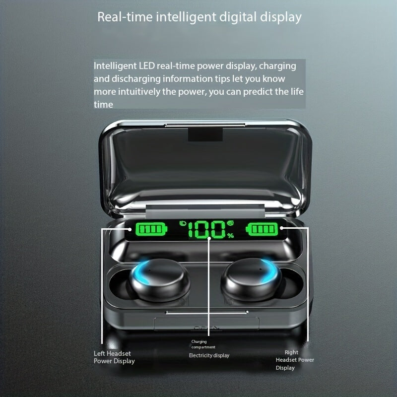 Long-Life Wireless Earbuds - Large Capacity Battery, LED Power Display, Microphone, Compatible with All Mobile Phones - Perfect Birthday Gifts for Students, Men, Women