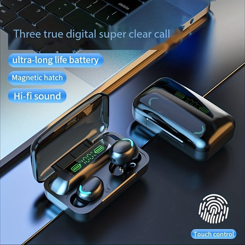 Long-Life Wireless Earbuds - Large Capacity Battery, LED Power Display, Microphone, Compatible with All Mobile Phones - Perfect Birthday Gifts for Students, Men, Women