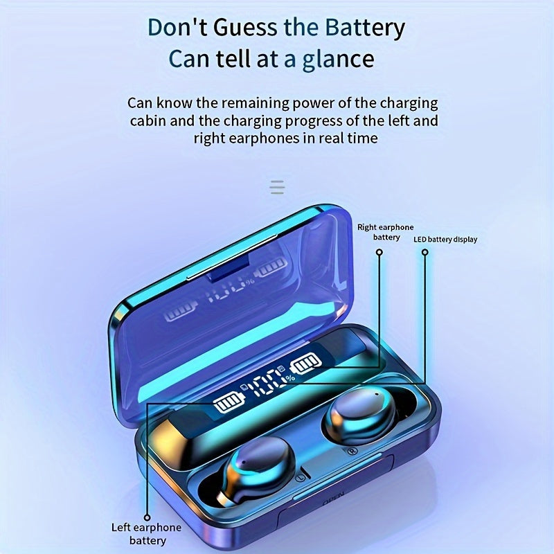 Long-Life Wireless Earbuds - Large Capacity Battery, LED Power Display, Microphone, Compatible with All Mobile Phones - Perfect Birthday Gifts for Students, Men, Women