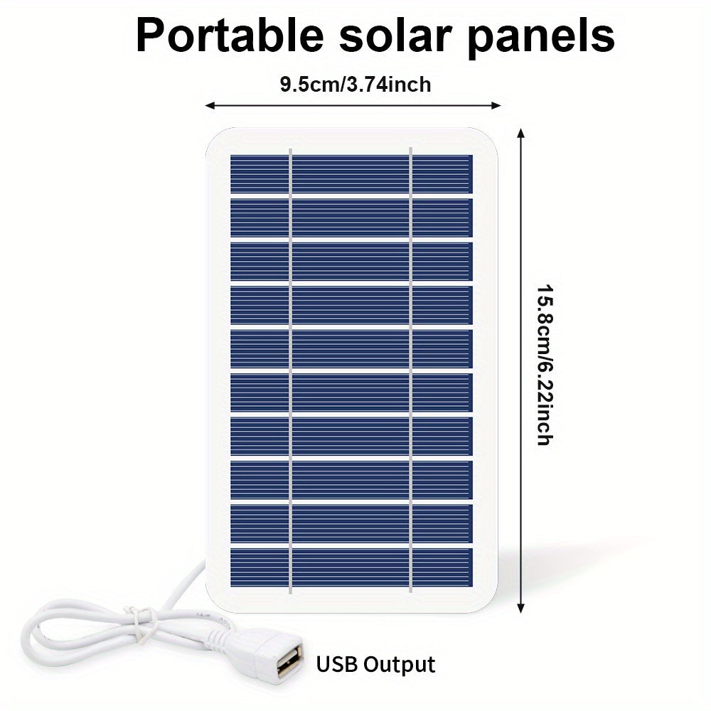 1PC Universal USB Solar Charger Panel 2W 5V, Portable Waterproof Outdoor Solar Charging for Travel & Camping, Compatible with Phones, Power Banks, Flashlights, Fans - Female to Male Connector