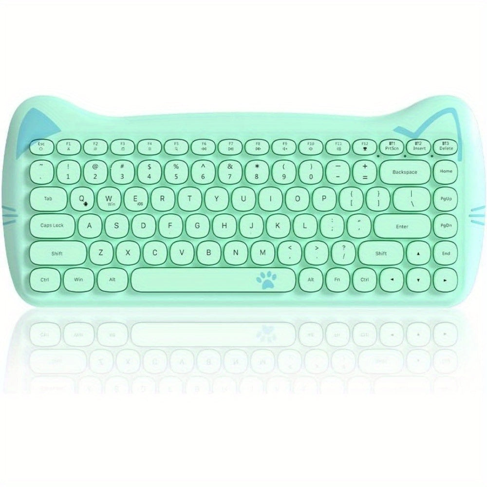 AJAZZ Purple Wireless Keyboard And Mouse, Portable 84 Key Round Key Cute Cat Ears Office Thin Keyboard, 2.4GHz Silent Click Mouse With 3 Adjustable DPI For Windows Laptop PC Notebook