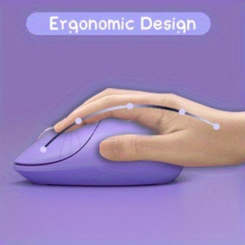 AJAZZ Purple Wireless Keyboard And Mouse, Portable 84 Key Round Key Cute Cat Ears Office Thin Keyboard, 2.4GHz Silent Click Mouse With 3 Adjustable DPI For Windows Laptop PC Notebook