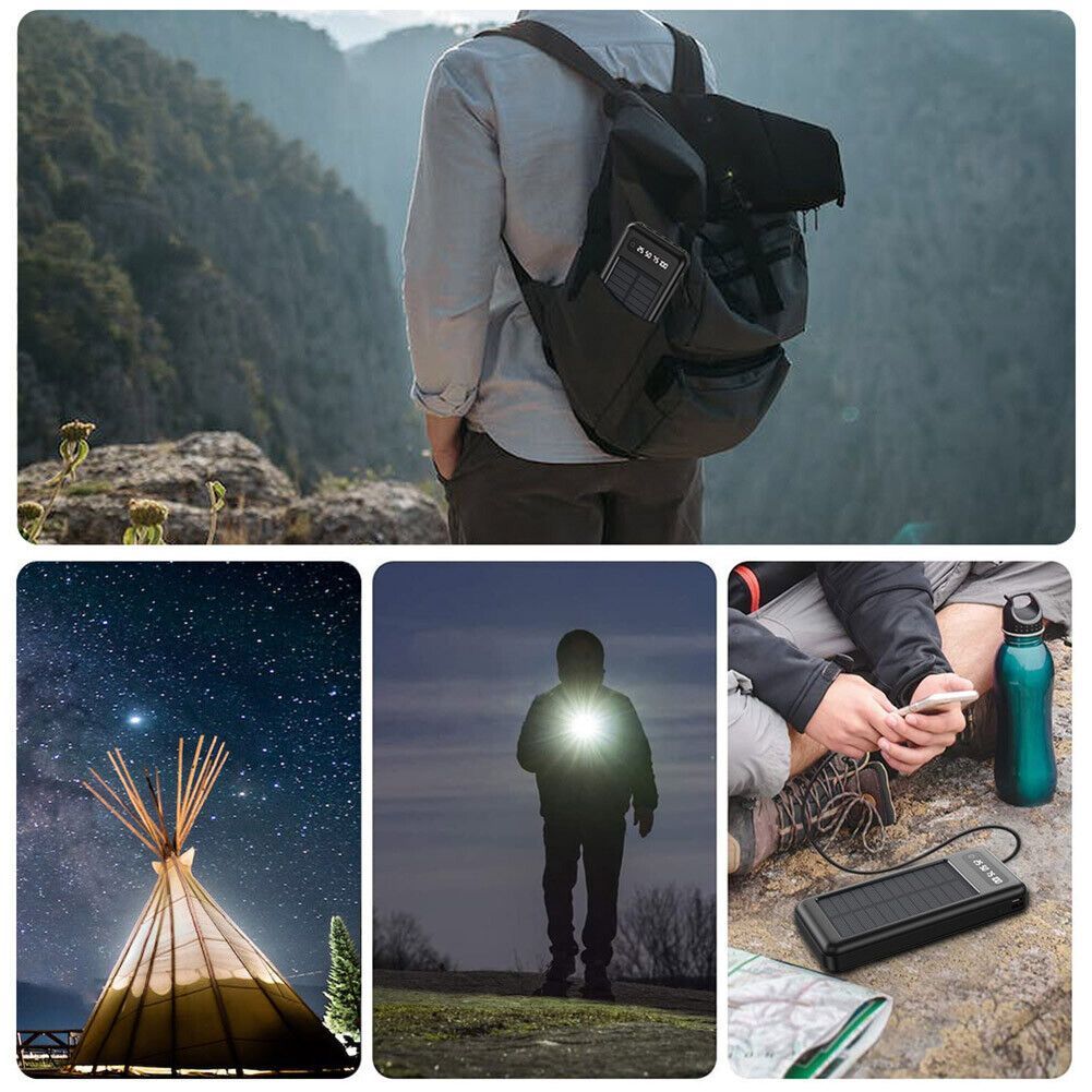 10000mAh Solar Power Bank - Portable Power Banks with 4 Cables for Universal Compatibility and On-The-Go Charging