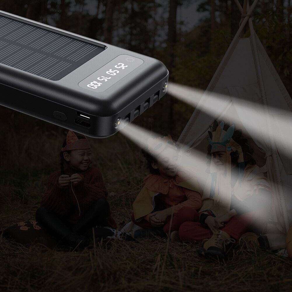 10000mAh Solar Power Bank - Portable Power Banks with 4 Cables for Universal Compatibility and On-The-Go Charging