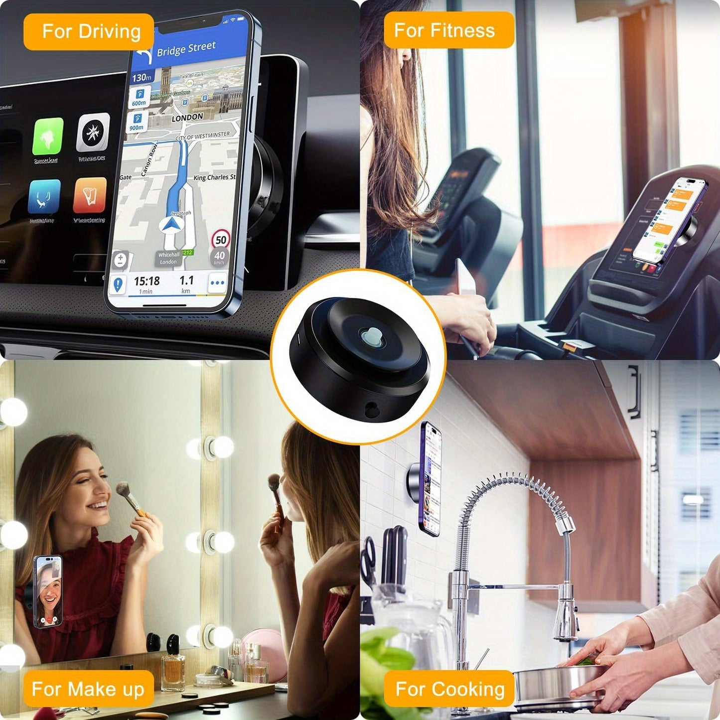 Electric Vacuum Magnetic Suction Car Phone Mount, Strong suction for Car Kitchen Mirro Gym Bath Shower & All Smooth Surface, Portable&Easy to use, Compatible with iPhone & Android (Black)