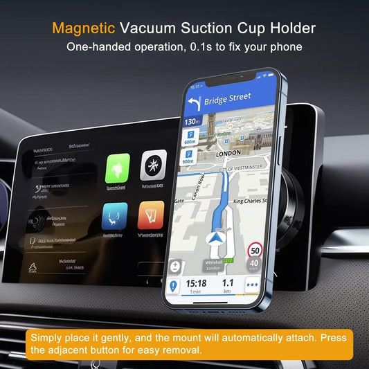 Electric Vacuum Magnetic Suction Car Phone Mount, Strong suction for Car Kitchen Mirro Gym Bath Shower & All Smooth Surface, Portable&Easy to use, Compatible with iPhone & Android (Black)