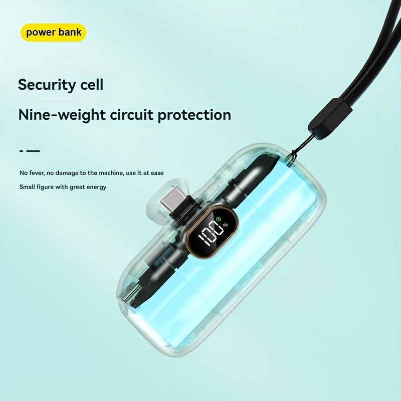 5000mAh Mini Power Bank Wireless Fast Charger Comes With Output Cable, Mini Portable External Battery, Power Bank For IPhone14, Samsung Android Power Bank