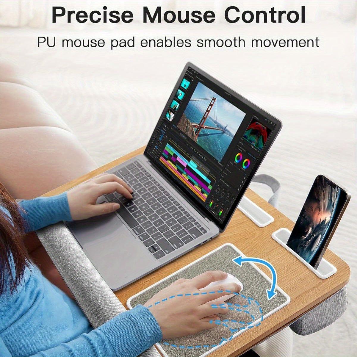 Ergonomic Laptop Desk with Wrist Rest - Fits 17" Laptops, MacBooks, Tablets - Built-in, Ideal for Restaurant Use, Includes Pen and Phone Holders