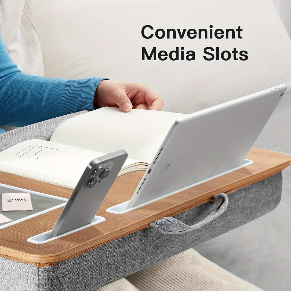 Ergonomic Laptop Desk with Wrist Rest - Fits 17" Laptops, MacBooks, Tablets - Built-in, Ideal for Restaurant Use, Includes Pen and Phone Holders