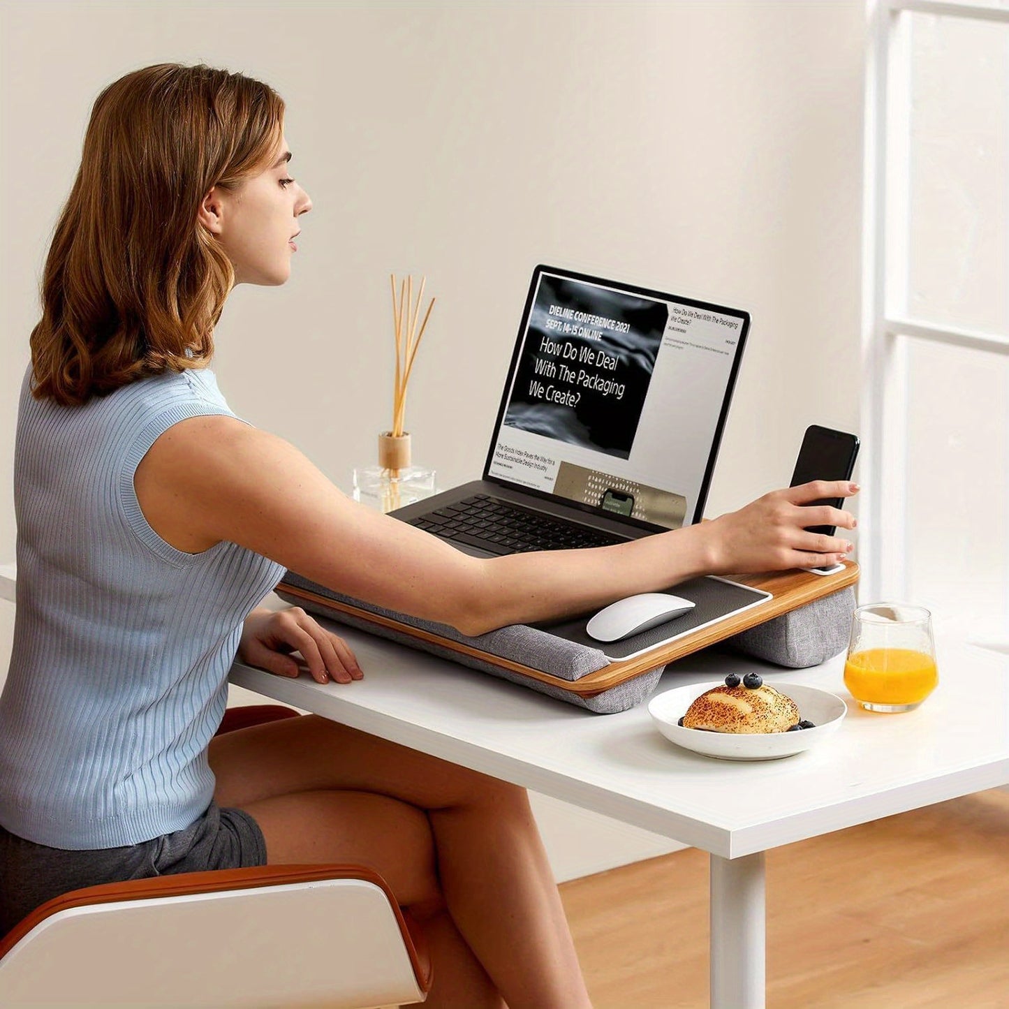 Ergonomic Laptop Desk with Wrist Rest - Fits 17" Laptops, MacBooks, Tablets - Built-in, Ideal for Restaurant Use, Includes Pen and Phone Holders