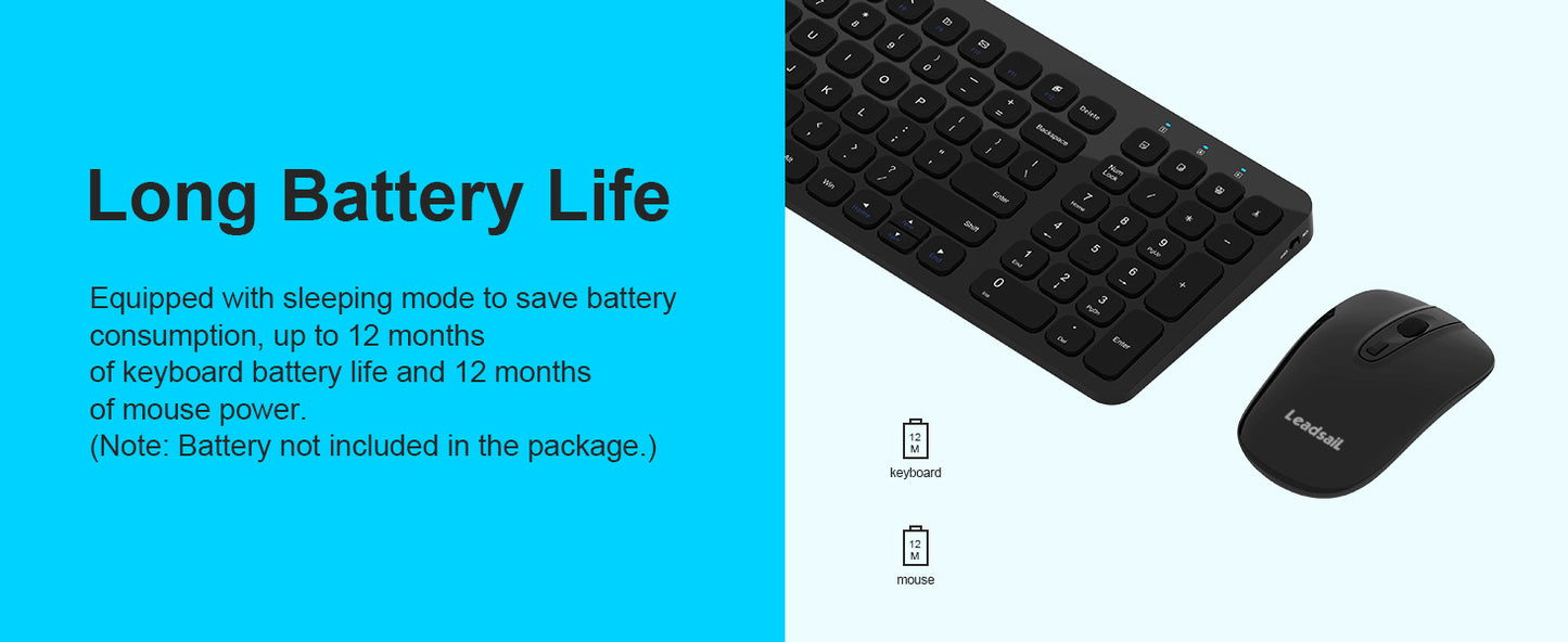 LeadsaiL Wireless Keyboard and Mouse Combo, Wireless USB Mouse and Computer Keyboard Set, Compact and Silent for Windows Laptop, Desktop, PC