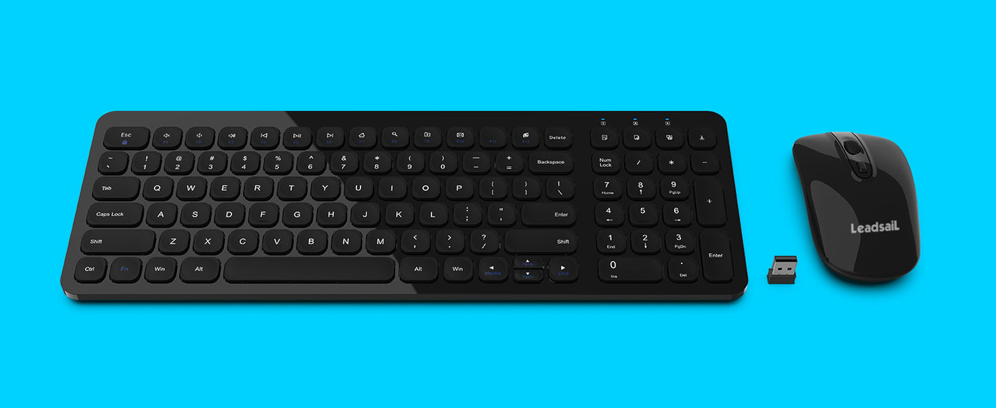 LeadsaiL Wireless Keyboard and Mouse Combo, Wireless USB Mouse and Computer Keyboard Set, Compact and Silent for Windows Laptop, Desktop, PC