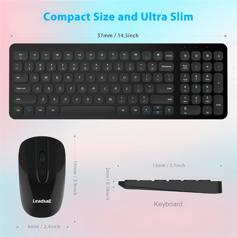 LeadsaiL Wireless Keyboard and Mouse Combo, Wireless USB Mouse and Computer Keyboard Set, Compact and Silent for Windows Laptop, Desktop, PC