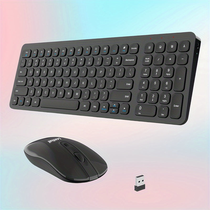 LeadsaiL Wireless Keyboard and Mouse Combo, Wireless USB Mouse and Computer Keyboard Set, Compact and Silent for Windows Laptop, Desktop, PC
