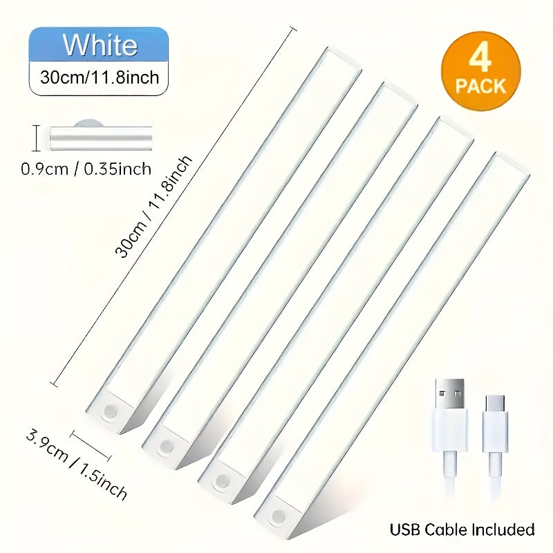 [LED Motion Sensor Lights] 2/4pcs LED Motion Sensor Under Cabinet Lights - 3 Color Temperatures Wireless USB Rechargeable Night Light - Indoor Closet Lights, Stick-On Anywhere Magnetic Under-Counter Light Fixtures