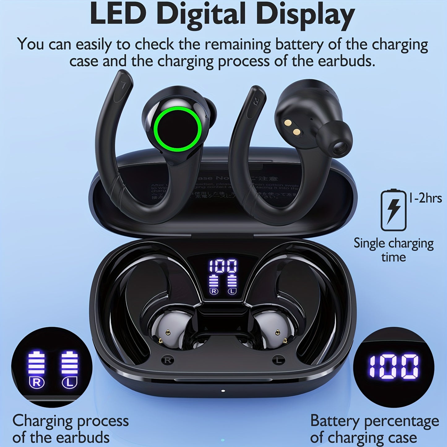 64H Total Playtime Wireless Earbuds - Earbud Headphones with BT V5.3, 4 Built-in Mic, In-Ear Stereo Sound, Sweat-Resistant Design for Sports and Running