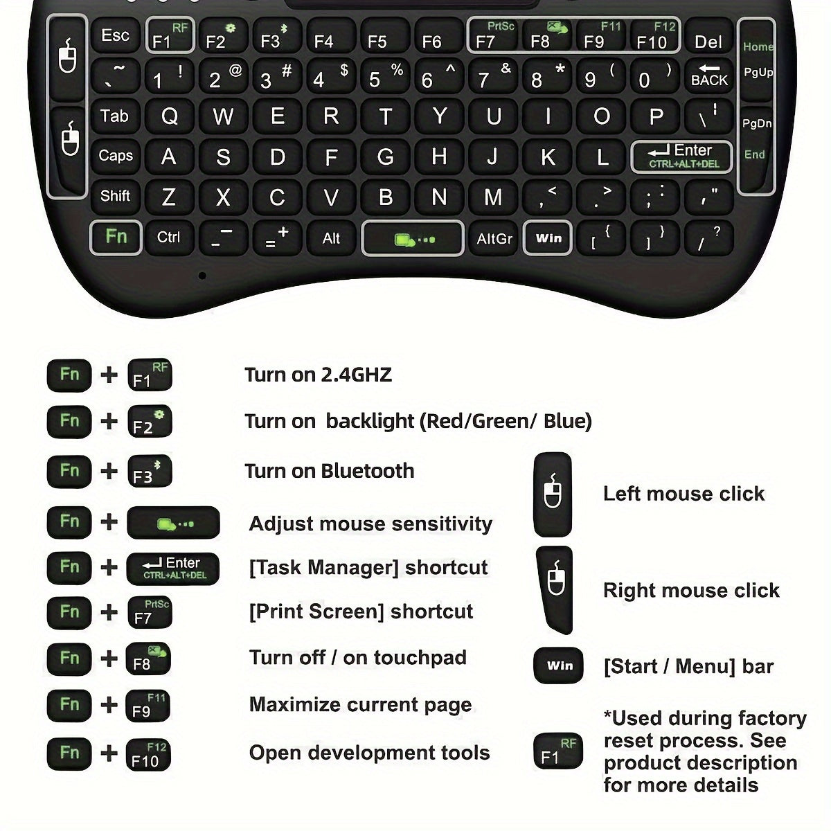 Mini Keyboard Touchpad Mouse, Portable 2.4Ghz Mini Wireless Keyboard With Touchpad Work For IPad, PC, Android TV Box, Smart TV, Tablet And Windows OS