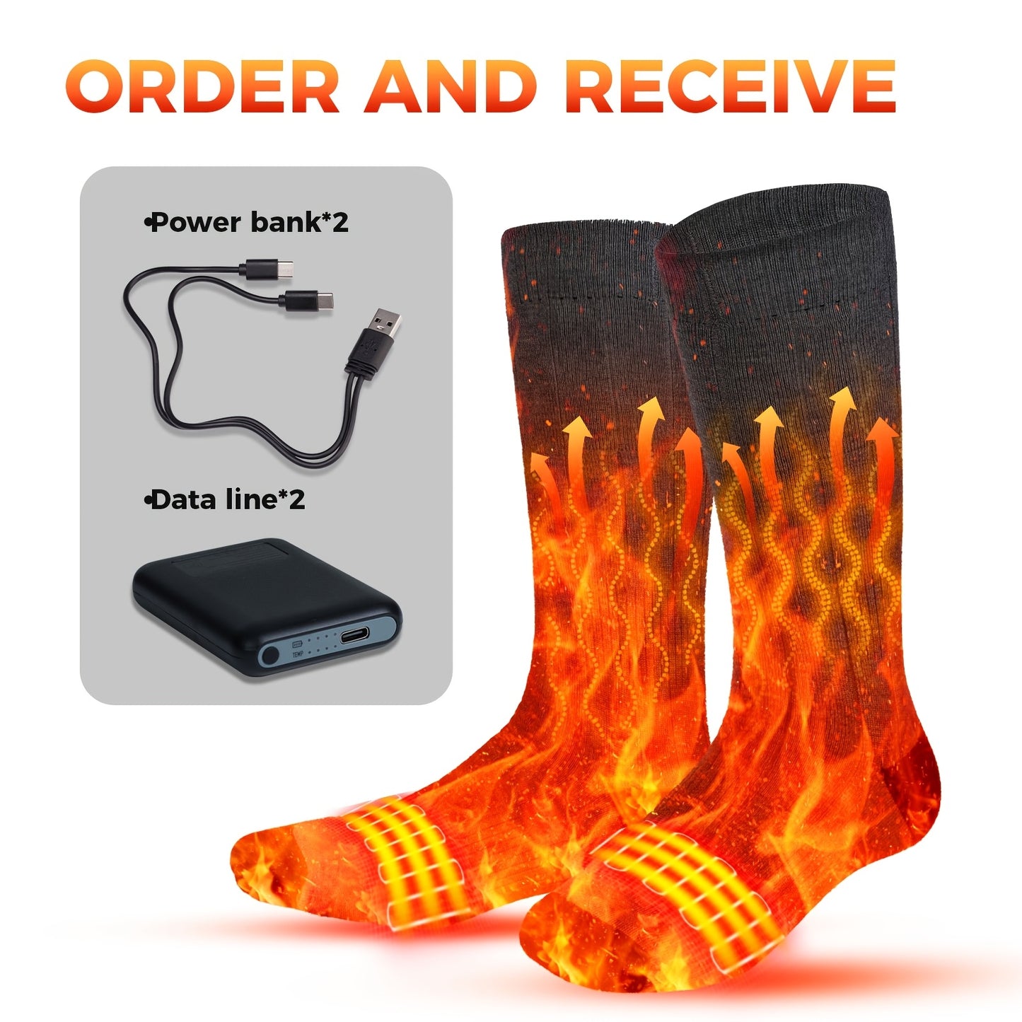 Men'S Women'S Heating Socks, Electric Heating Socks with Two 5000 Mah Power Banks, Winter Ski Heating Socks, Suitable for Winter Outdoor, Skiing, Hiking, Hand Washable, Valentine'S Day Gifts, Christmas Gifts, New Year'S Gifts