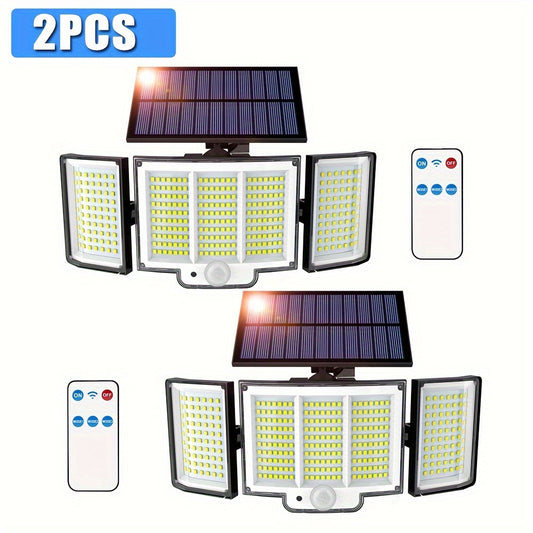 2pcs/4pcs Solar Motion Sensor Lights, 348 LED 2500 Lumens Solar Outdoor Lights with Remote, IP65, 3 Head, 270 ° Wide-angle Motion Sensor Lights Outdoor, 3 Patterns Of Wall Lights Solar Security Flood Lights for Patio, Garden