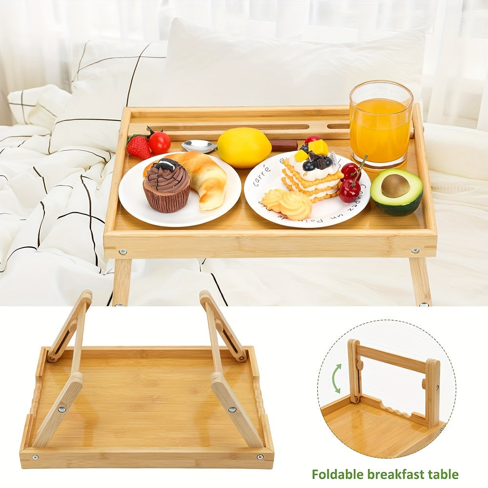 Adjustable Bamboo Bed Tray Table - 2pcs Folding Laptop Desk with Phone Holders - Space Saving, Easy Storage, 15.7x11x7.2in