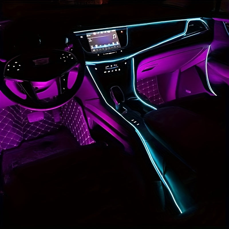 3m/118in Interior Automotive Neon (center Console + Dashboard) With Matching Armrest Storage Box, RGB LED Light Strips For Environmental Application Control, Without Battery