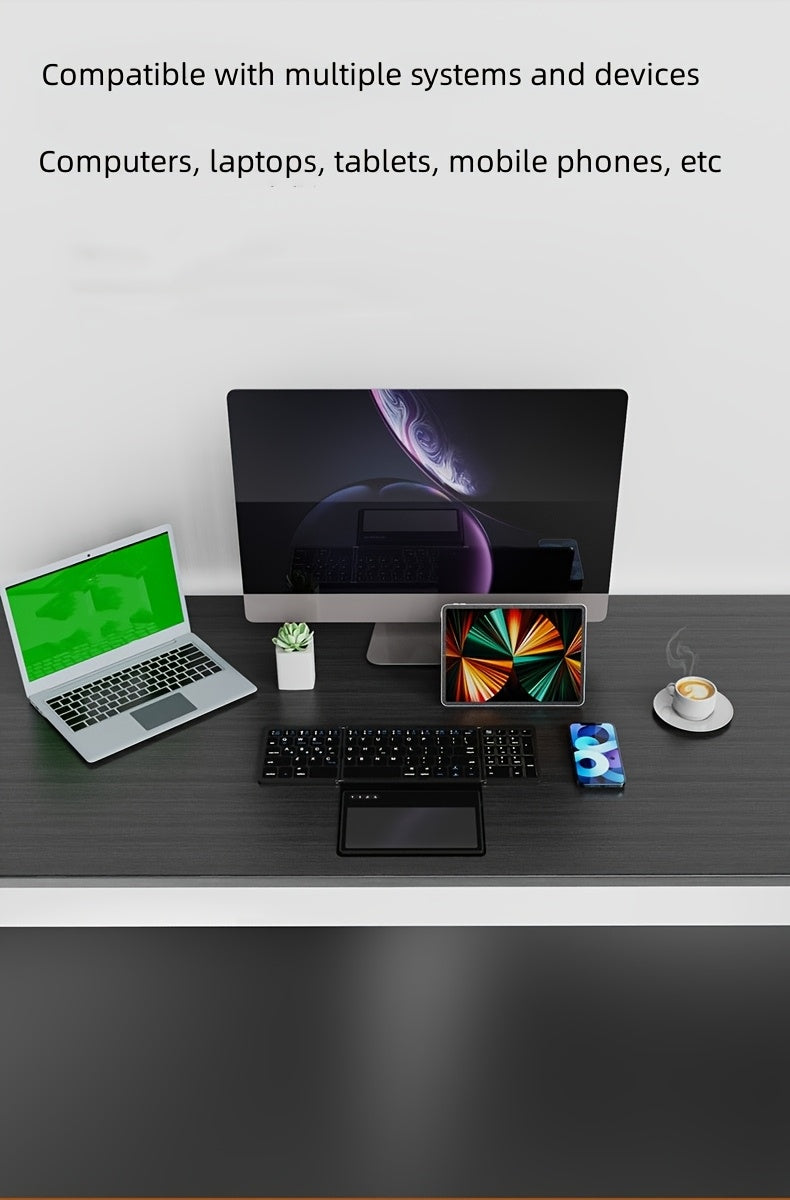 1pc JOMAA Compact Folding Wireless Keyboard for iPad Air 2, Touchpad Design, Windows 10 Compatible, USB Cable Included, Rechargeable Polymer Battery, Smart Hand Orientation, Wireless Connectivity