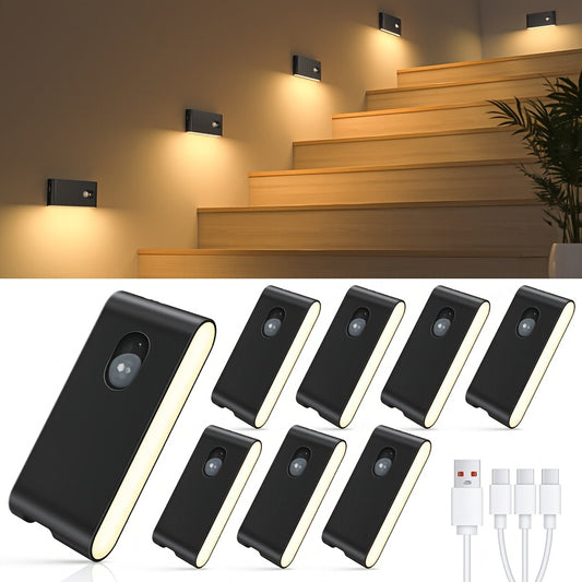 4/8pcs Motion Sensor Lights Indoor, Rechargeable Night Light Stick on Wall, 2700K & Type-C USB Rechargeable Stair Lights, Magnetic Lights for Wardrobe, Bathroom, Closet, Hallway, Toilet