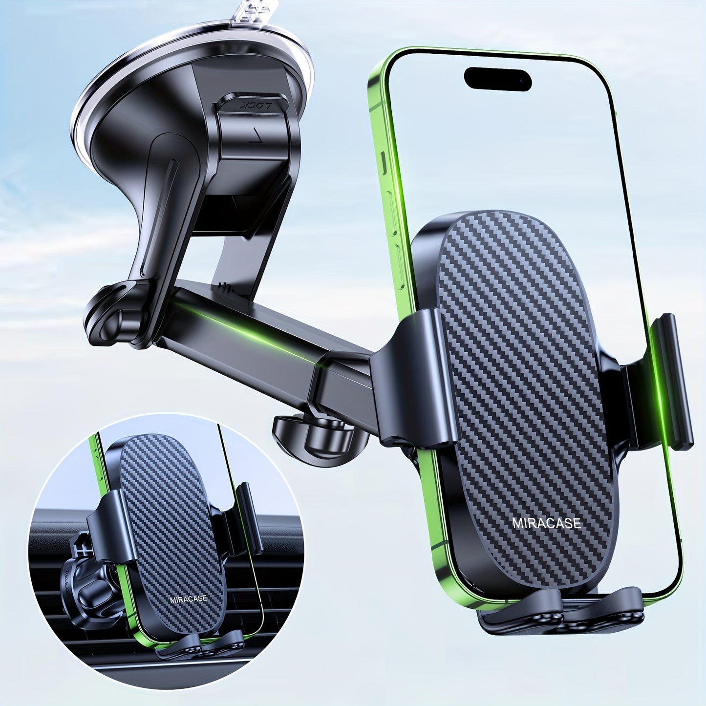 [3-in-1 Phone Holder] 3-in-1 Car Phone Holder Mount, Universal Cell Phone Holders for Your Car Dashboard Air Vent, Adjustable Car Phone Holders Fit for All Phones, By Miracase