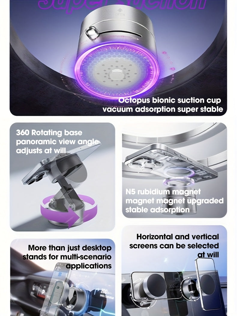 Upgraded Vacuum Magnetic Car Phone Holder, 360° Rotating Bracket Reinforced 96LBS Ultra Suction Cup, Foldable Design Telescopic Arm Adjustable Holder, for iPhone & Android Cell Phone Holders, for Your Car/Gym/Mirror Mount, G
