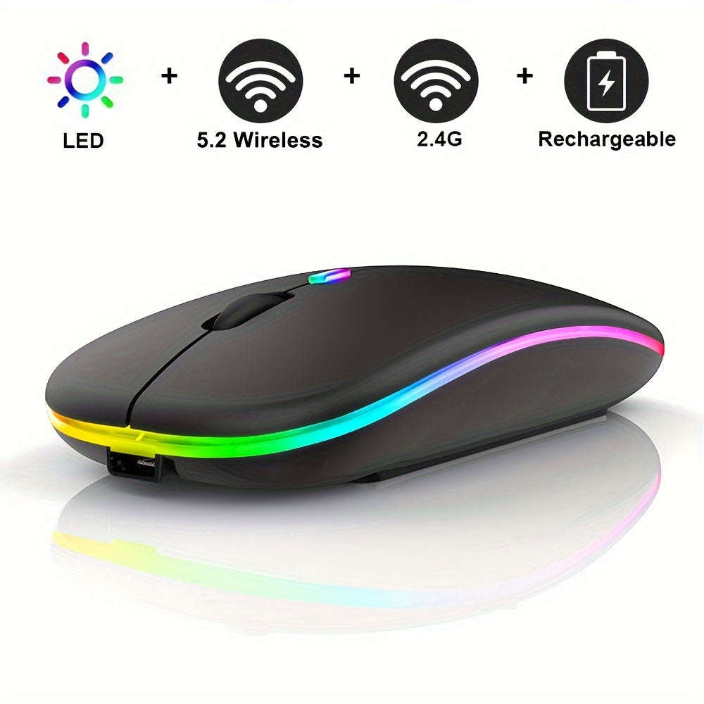 Ergonomic Wireless Mouse with RGB Lighting - Dual Mode 2.4G/5.0G - Portable USB Receiver - Compatible with PC, Laptop, Tablet - Curved Design for Comfortable Use - 400mAh Rechargeable Battery