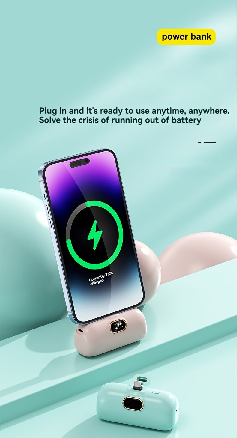 5000mAh Mini Power Bank Wireless Fast Charger Comes With Output Cable, Mini Portable External Battery, Power Bank For IPhone14, Samsung Android Power Bank