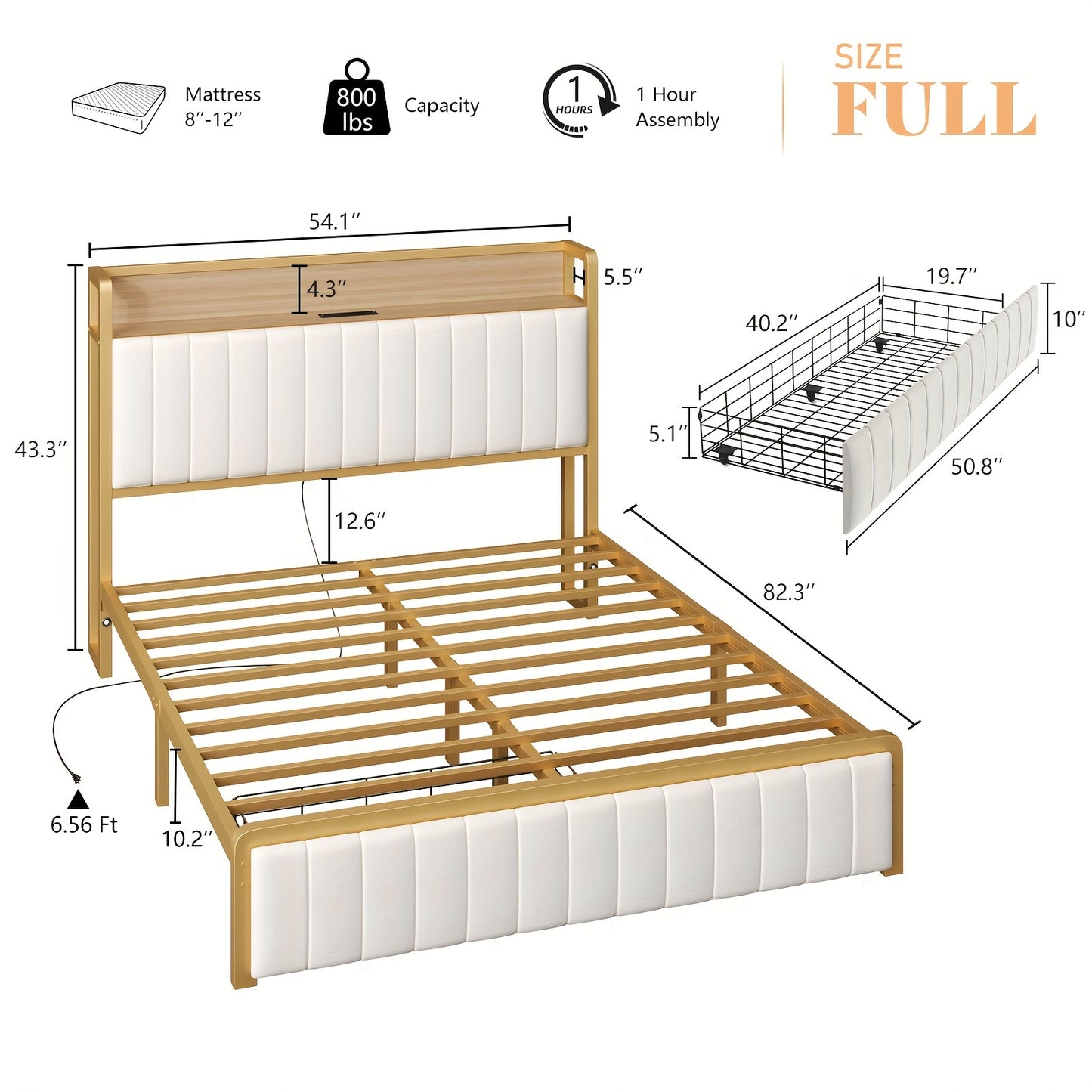 PaPaJet Bed Frame with Motion Sensor Lights and Integrated Drawer Velvet Platform Bed, Storage Headboard/Charging Station/Noiseless/Easy to Assemble