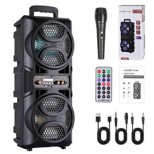Portable Wireless PA Speaker, Bluetooth Speakers Loud Sound Powerful Subwoofer System, Support AUX USB FM Wired Microphone Audio Input, Built-in Rechargeable Battery Speaker with LED Light, Wired Microphone and Remote Control
