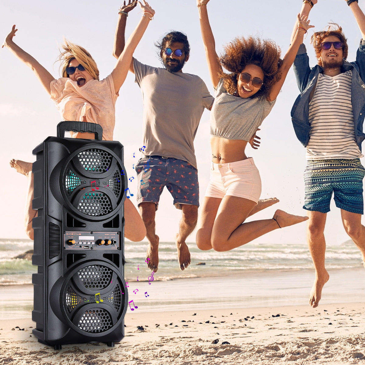 Portable Wireless PA Speaker, Bluetooth Speakers Loud Sound Powerful Subwoofer System, Support AUX USB FM Wired Microphone Audio Input, Built-in Rechargeable Battery Speaker with LED Light, Wired Microphone and Remote Control