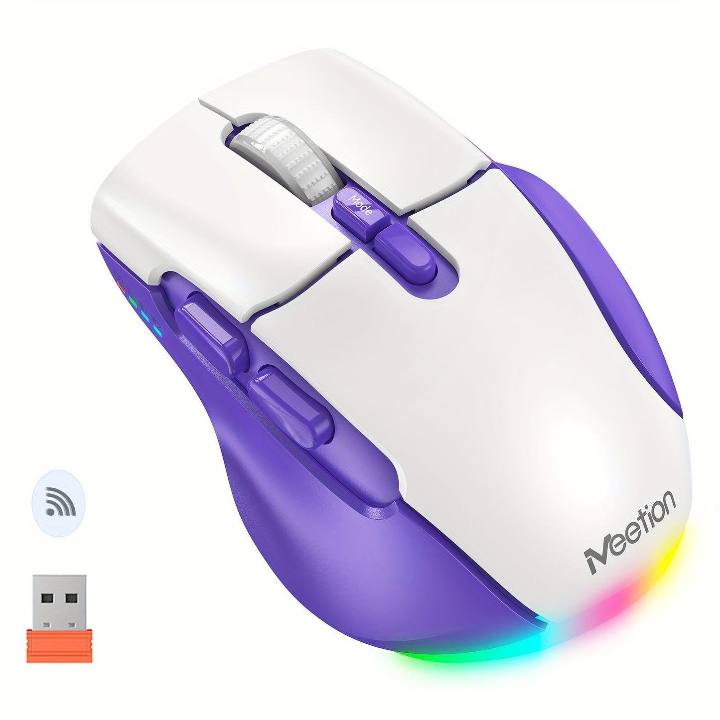 MEETION Wireless Mouse For Laptop, USB And BT Connectivity, Rechargeable, Ergonomic Mouse For Laptops, IPad, Compatible With Windows, MacOS, Android, IOS, Purple White