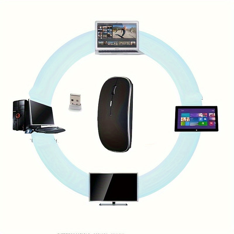 1pc Type-C Rechargeable Wireless Mouse with 2.4G Dual Receiver, Silent Operation, Durable Plastic Build, Long-Lasting Lithium Polymer Battery - Compatible with Multiple Devices
