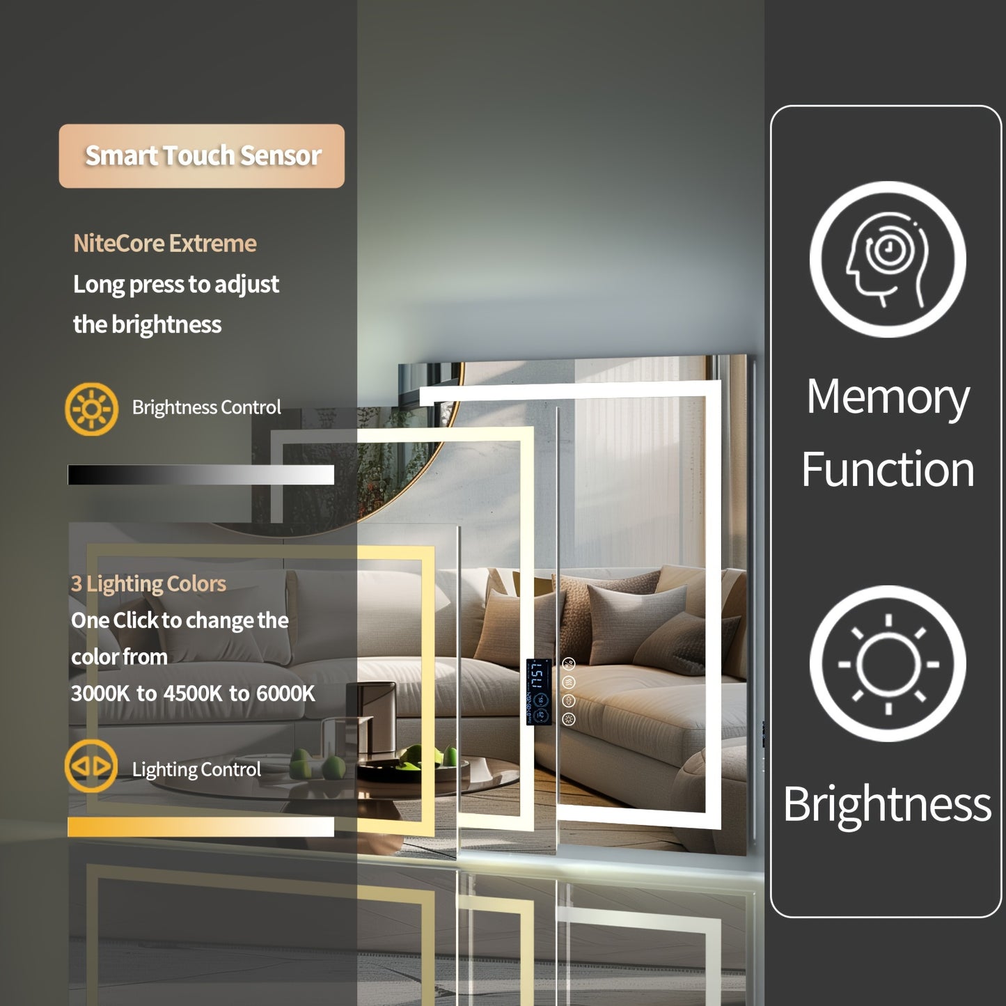 28" X 36" LED Lighted Bathroom Mirror Lighted Bathroom Music Mirror With Dual LED Light Strips Smart Wall Vanity Mirror, Front-lit, Dimming, Date And Time