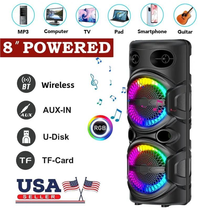 Portable Wireless PA Speaker, Bluetooth Speakers Loud Sound Powerful Subwoofer System, Support AUX USB FM Wired Microphone Audio Input, Built-in Rechargeable Battery Speaker with LED Light, Wired Microphone and Remote Control