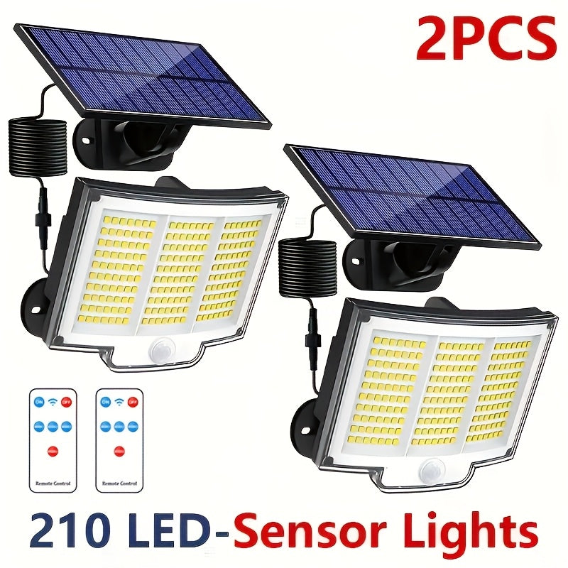 2pcs/4pcs Solar Motion Sensor Lights, 348 LED 2500 Lumens Solar Outdoor Lights with Remote, IP65, 3 Head, 270 ° Wide-angle Motion Sensor Lights Outdoor, 3 Patterns Of Wall Lights Solar Security Flood Lights for Patio, Garden