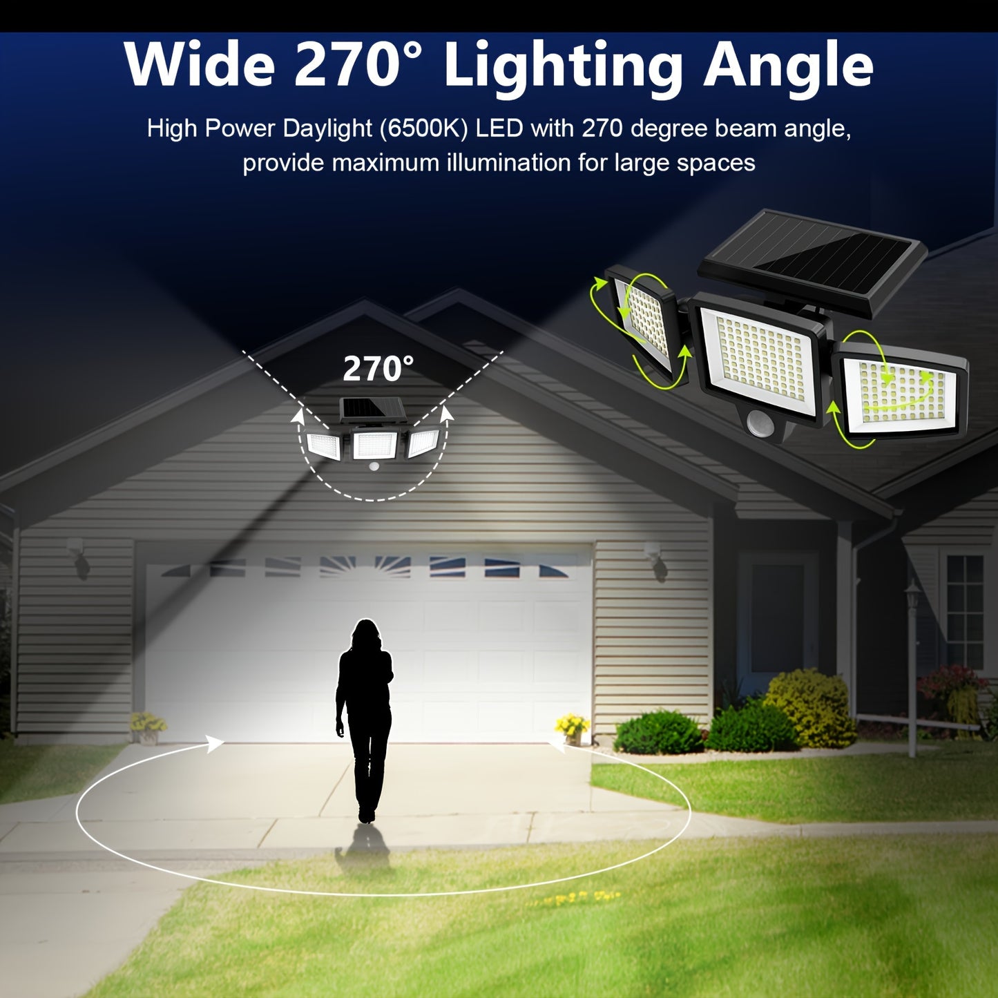 1/2/3pcs Solar Outdoor Lights, 2500 Lumens 210 LED Safety Lights, Waterproof, with Remote Control, 3-head Motion Sensor Lights, 270° Wide Angle Flood Wall Lights, 3 Modes, Suitable for Courtyard, Fence, Porch, Garage