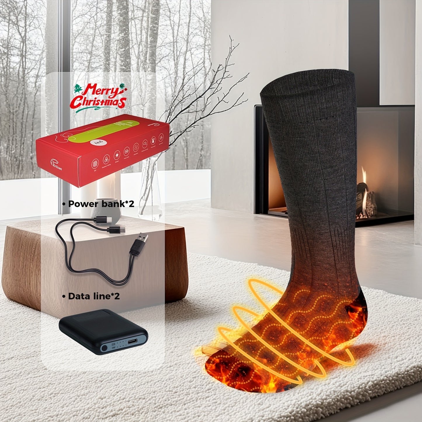 Men'S Women'S Heating Socks, Electric Heating Socks with Two 5000 Mah Power Banks, Winter Ski Heating Socks, Suitable for Winter Outdoor, Skiing, Hiking, Hand Washable, Valentine'S Day Gifts, Christmas Gifts, New Year'S Gifts