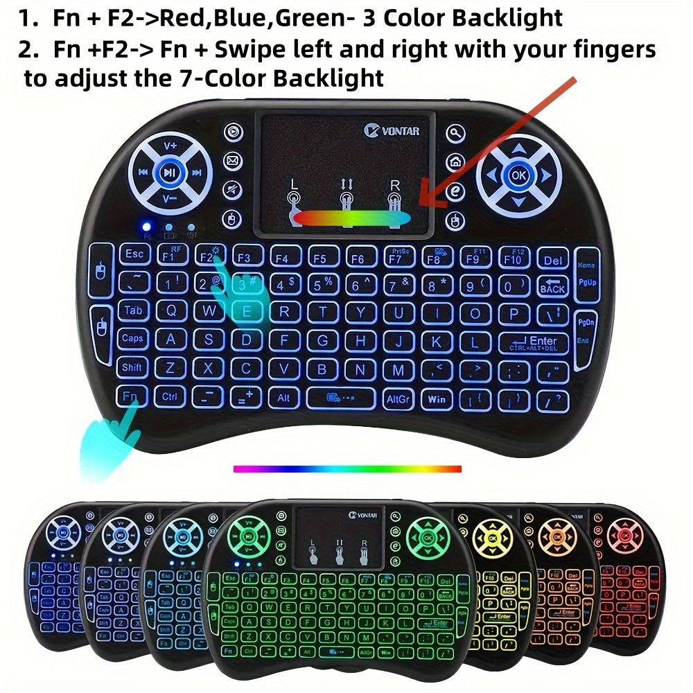 W WUDUNG I8 Mini Wireless Keyboard with Air Mouse & Touchpad - 2.4G Handheld Remote, English Layout, 7-Color Backlit for Android TV Box & PC