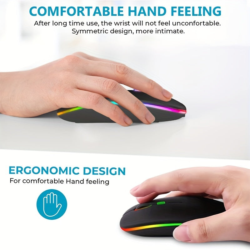 BalanceFit Rechargeable Wireless LED Mouse - Dual-Mode Wireless 5.2 & USB, Silent, Portable, Optical, Ambidextrous Design for Laptops/Desktops/Tablets, Windows 10 Compatible, Wireless Mouse for Laptop