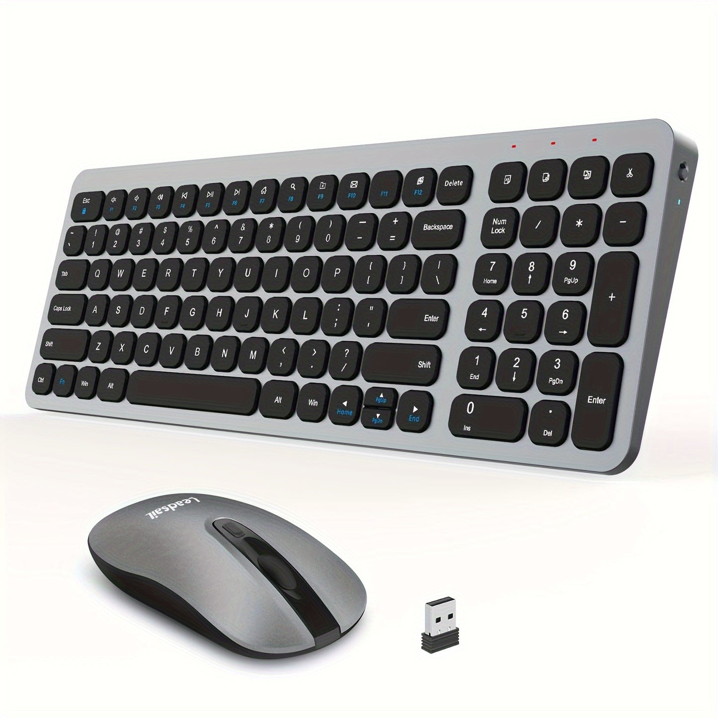 LeadsaiL Wireless Keyboard and Mouse Combo, Wireless USB Mouse and Computer Keyboard Set, Compact and Silent for Windows Laptop, Desktop, PC KF02-Grey
