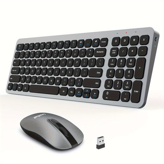 LeadsaiL Wireless Keyboard and Mouse Combo, Wireless USB Mouse and Computer Keyboard Set, Compact and Silent for Windows Laptop, Desktop, PC KF02-Grey