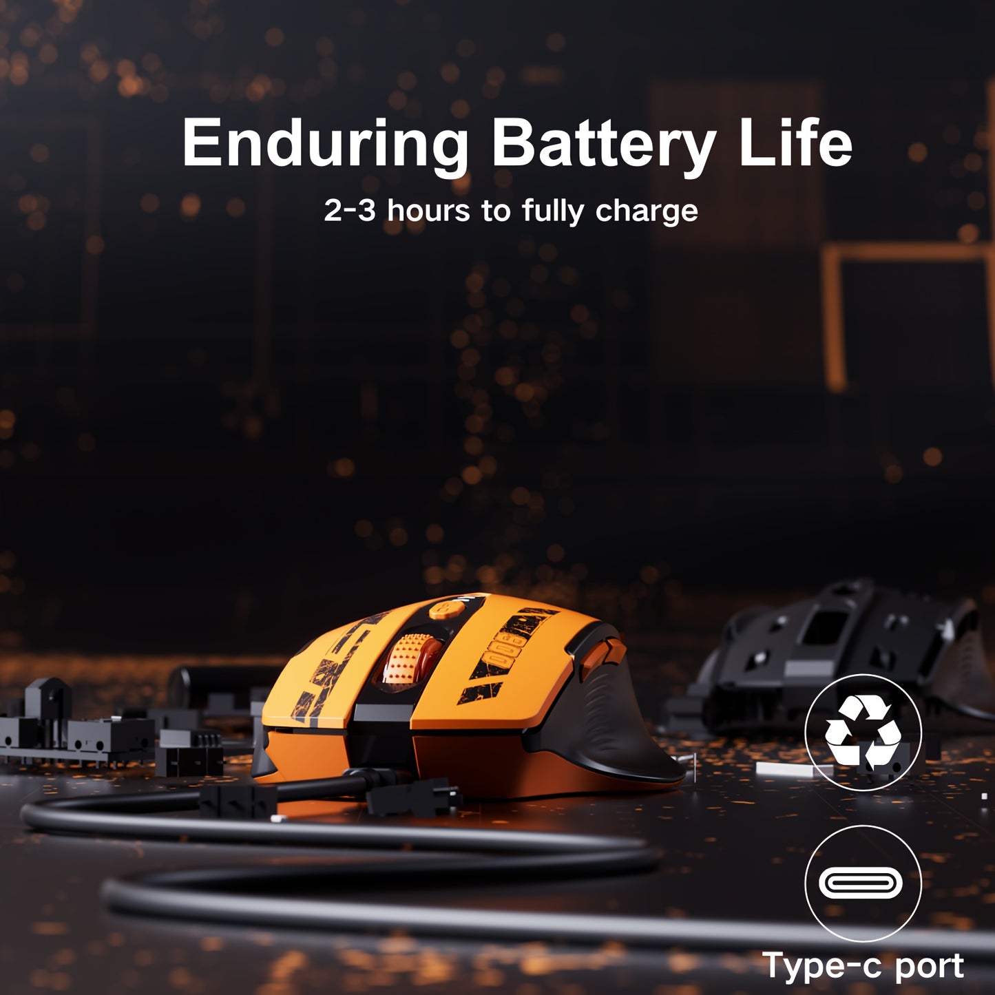 2.4G Wireless Optical Mouse with Rechargeable Battery, 4 DPI Levels, Visible Battery Display, USB Compatible for Laptop and PC - Yellow, Wireless Mouse for Laptop, Upgraded, Computer