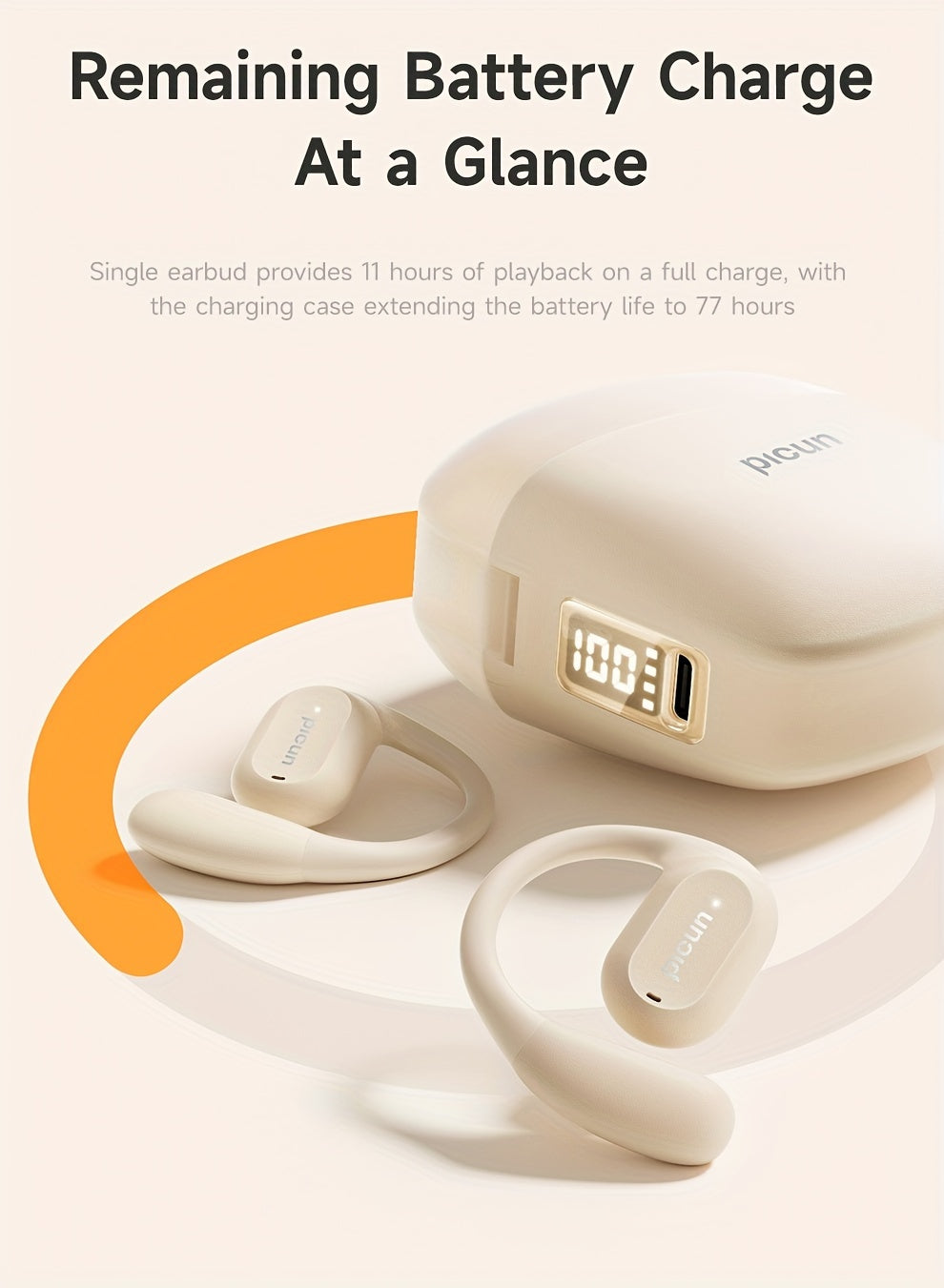 Picun H1 Ultra-Lightweight Wireless Earbuds - True Open Ear Design for Unmatched Comfort - HD Sound with CVC Noise Cancellation - LED Power Display & Touch Control - Perfect for Running, Cycling, and Workouts