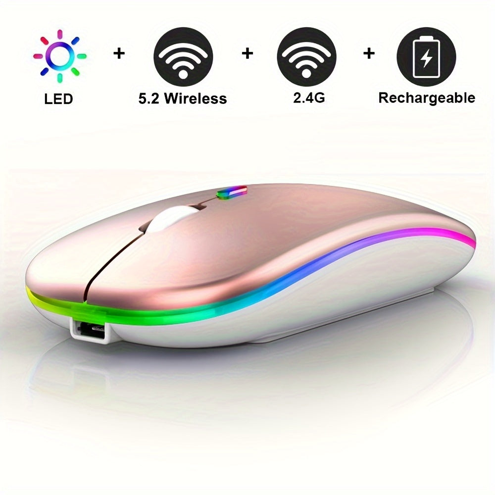 BalanceFit Rechargeable Wireless LED Mouse - Dual-Mode Wireless 5.2 & USB, Silent, Portable, Optical, Ambidextrous Design for Laptops/Desktops/Tablets, Windows 10 Compatible, Wireless Mouse for Laptop