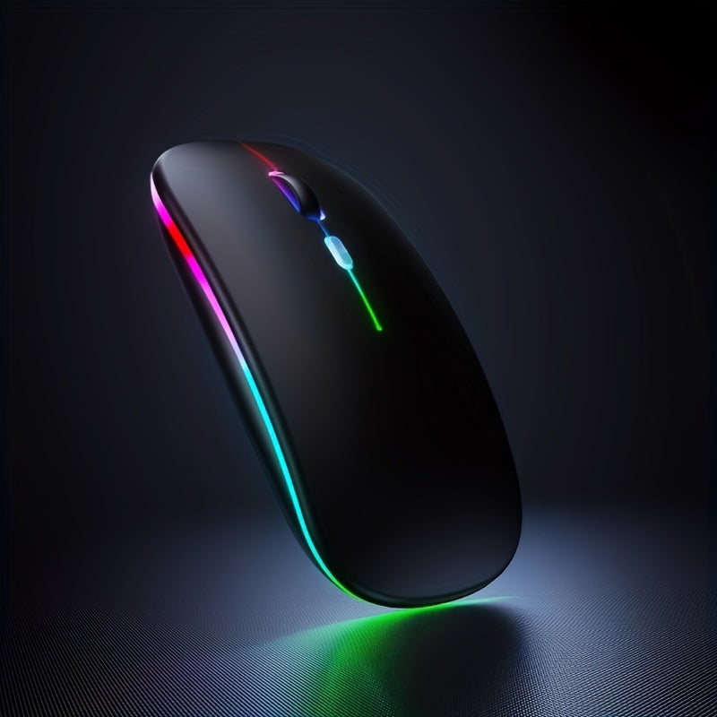 Ergonomic Wireless Mouse with RGB Lighting - Dual Mode 2.4G/5.0G - Portable USB Receiver - Compatible with PC, Laptop, Tablet - Curved Design for Comfortable Use - 400mAh Rechargeable Battery