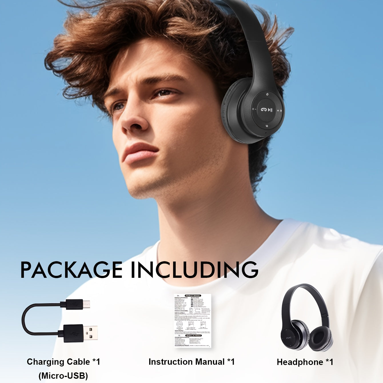 Wireless Bluetooth Headphones, Over-Ear Wireless Headphones, Over-Ear Comfortable Wearing, Bluetooth 5.3 Connection, Noise Cancelling, Built-in Microphone, Volume and Playback Controls, Syncs with Phones, Laptops and Game Con